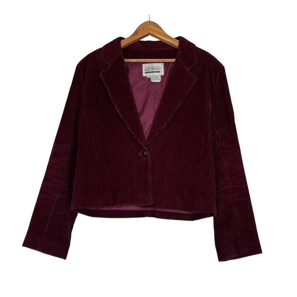 Allyson Wood Vintage Burgundy Corduroy Blazer Cropped Jacket Women Size M